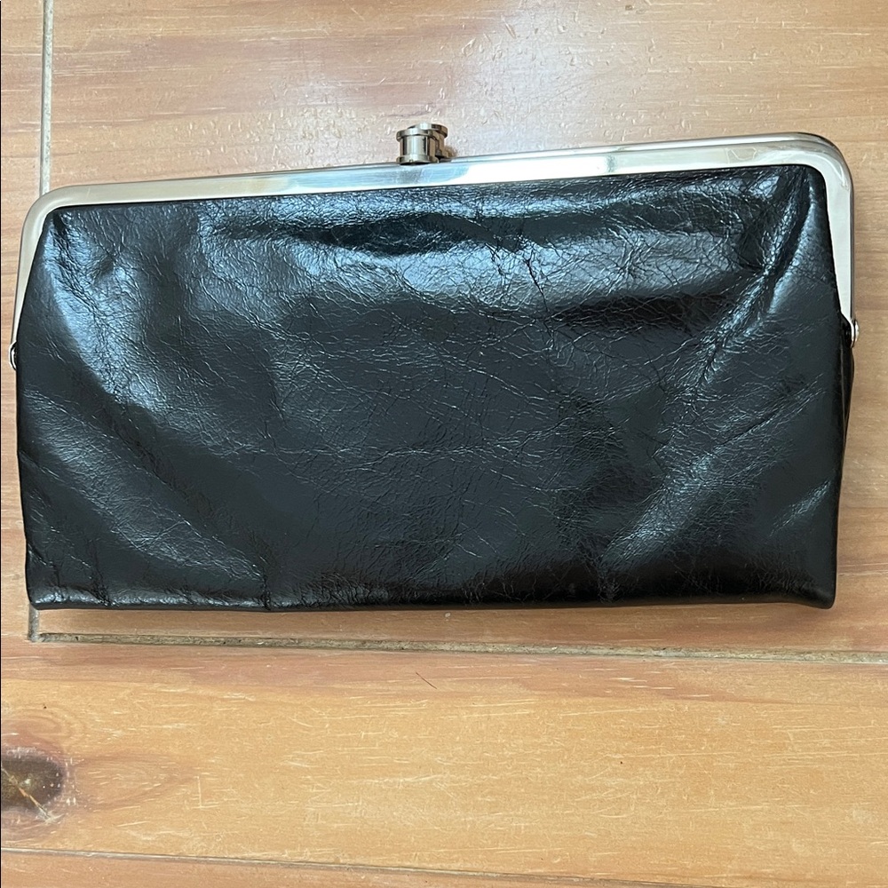 HOBO Black Leather Double frame Leather Clutch NWOT